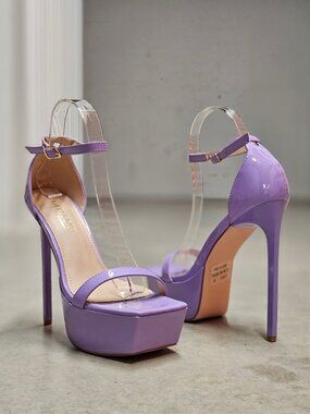 Lilac Platform Stiletto Heels With Ankle Strap Patent Finish